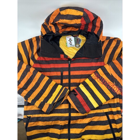 Burton Size XL Dryride Snowboard Zip Up Shell Jacket Oranges Yellow Black Hood - Picture 1 of 11